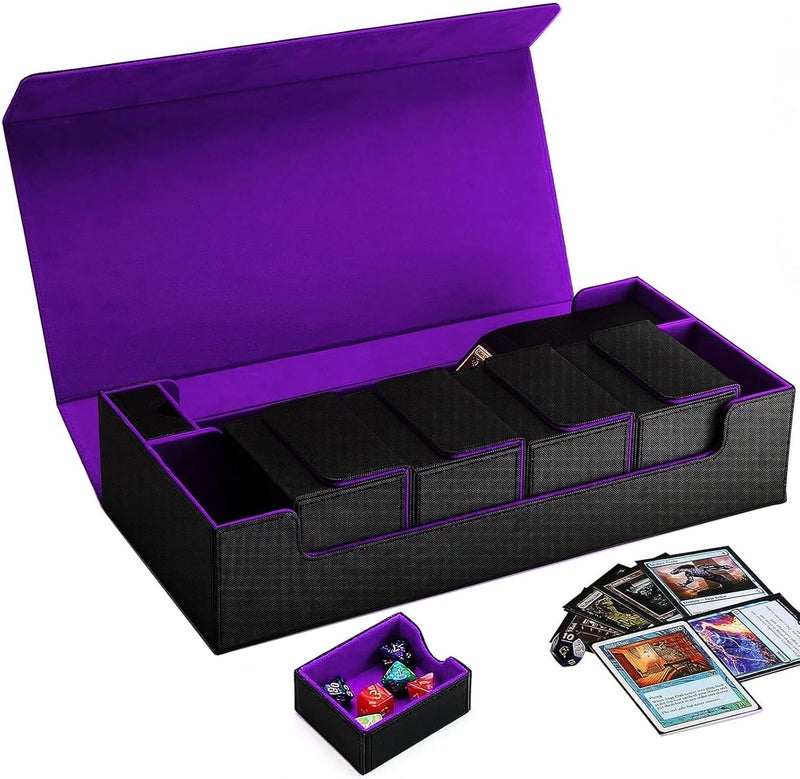 Scimi Premium Trading Card Storage Case TCG Deck Box Holds 800+ Sleeved Cards for MTG, YuGiOh, Uno, Sport with Strong Magnet Closure (Black & Purple) - Image 1